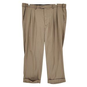GS Pleated Trousers 46x28 Mens Beige Cuffed Hem Business Office Dress Pants